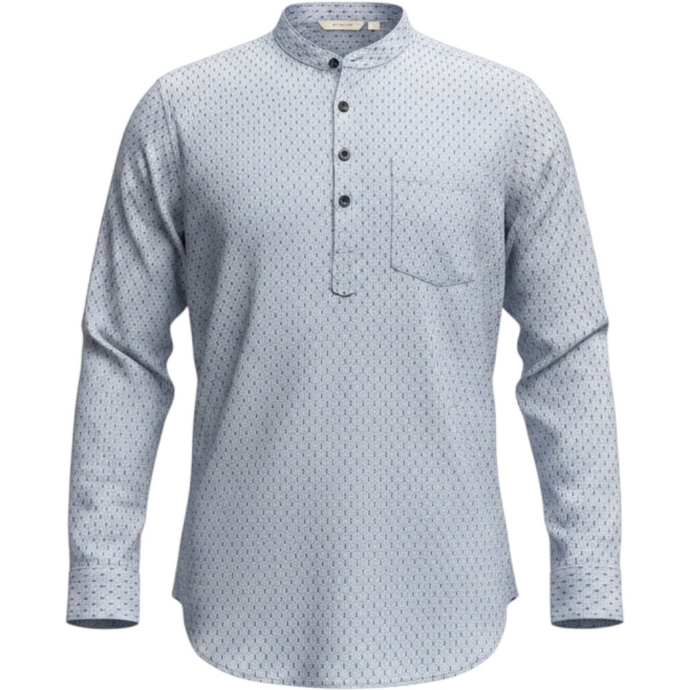 Indus Route Mens Blue Cotton Geometric Henley Shirt Long Sleeve Size M